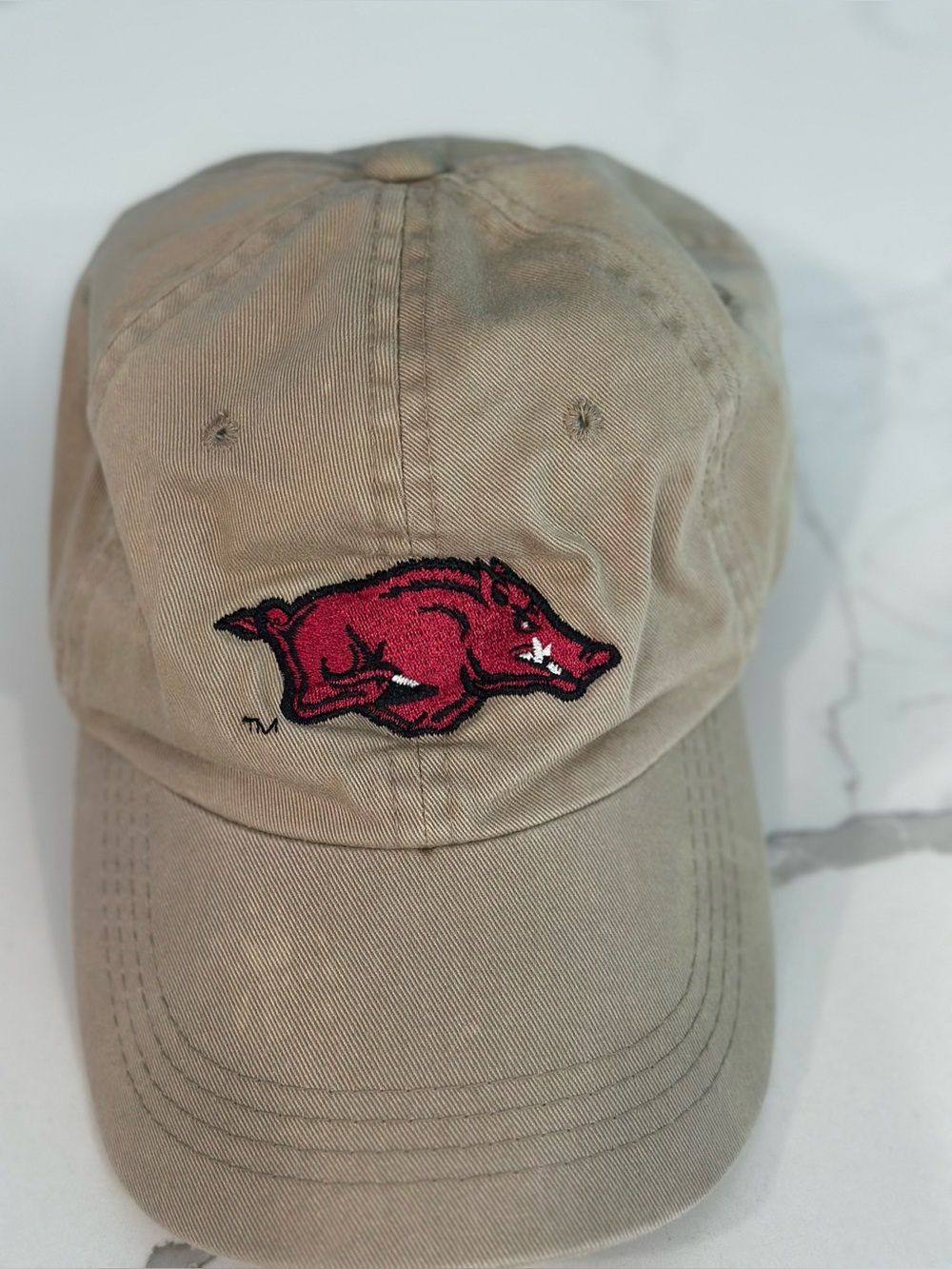 Signature Khaki Hat with Red Razorback Logo